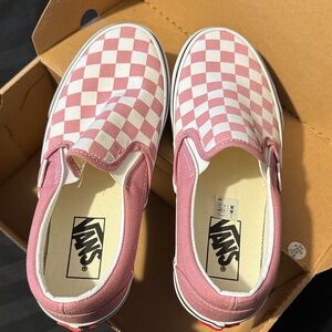 Vans Pink and White Checkered Slip-On Sneakers